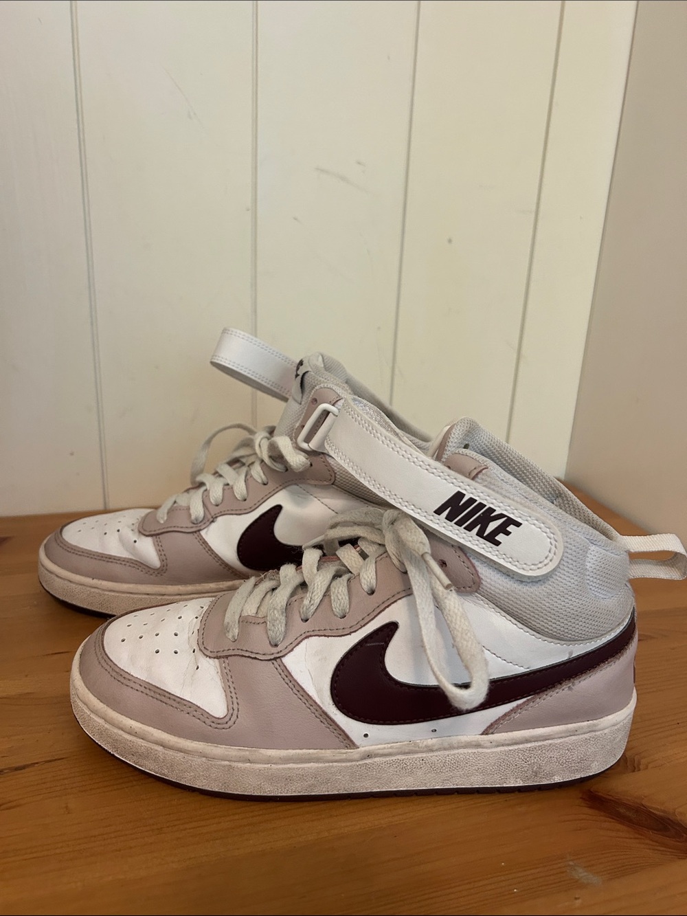 Nike Men’s White, Taupe & Burgundy High-Top Sneakers